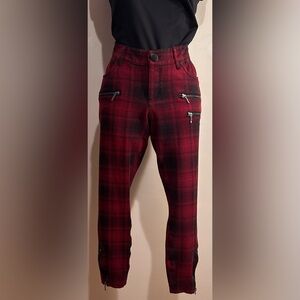 Torrid Red Plaid Premium Stretch Skinny Pants with Moto Zipper Detail - Size 10